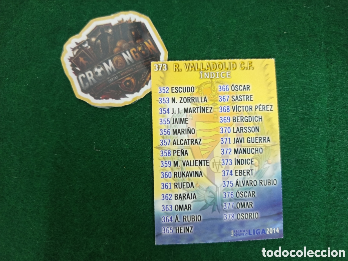 Cromos de f&uacute;tbol: ❇️ CROMO ⚽ CARD &Iacute;NDICE VALLADOLID 373 FICHAS LIGA QUIZ GAME 2014 13 14 2013 2014 MUNDICROMO ❇️