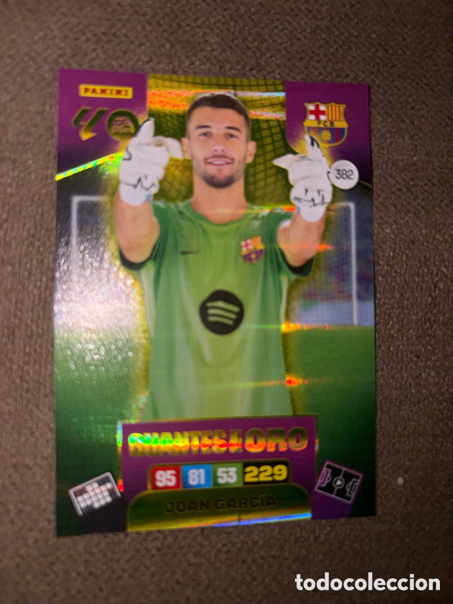 Cromos de f&uacute;tbol: Joan Garcia guantes de oro n&uacute;mero 382 del Barcelona cromo adrenalyn XL 25-26 2025-2026