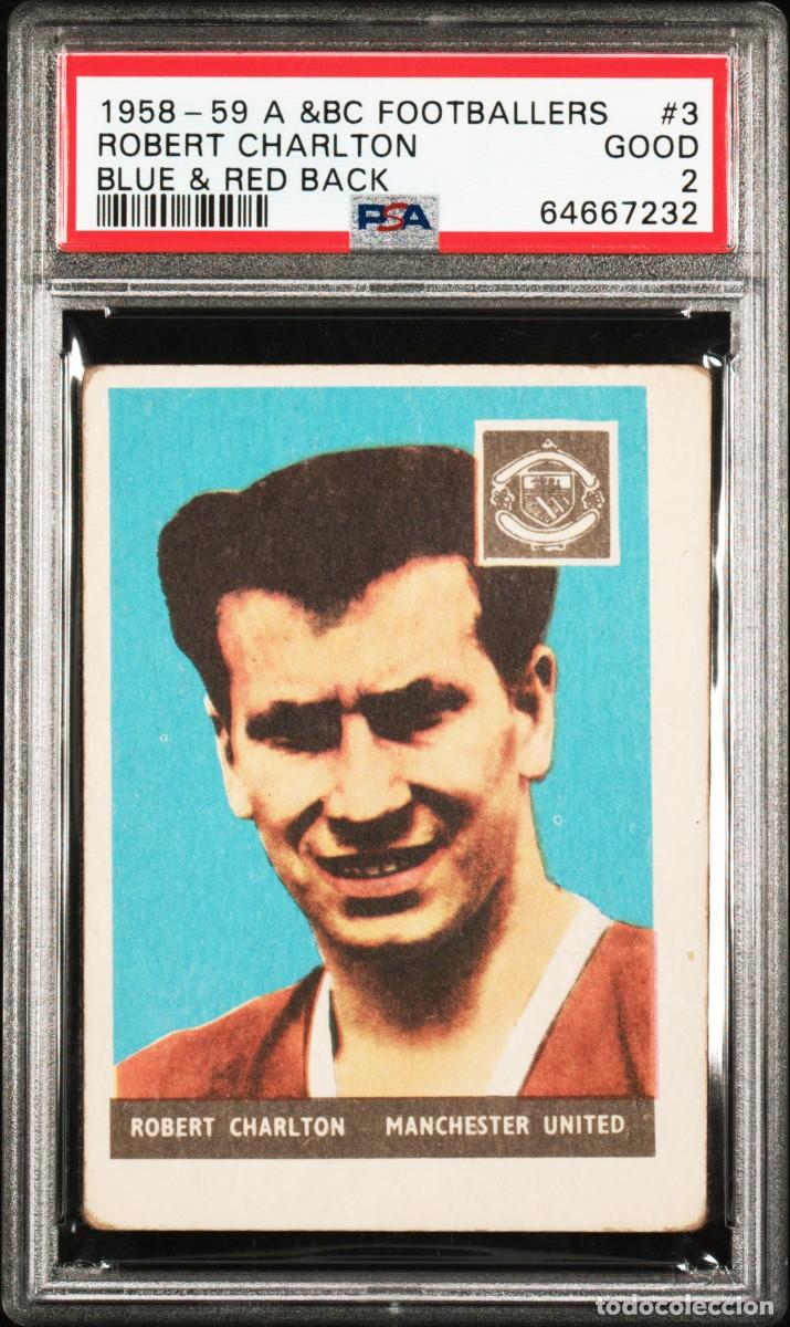 Cromos de f&uacute;tbol: Robert Charlton #3 Manchester City A BC Footballers Blue Red Back 1958 59 PSA 2