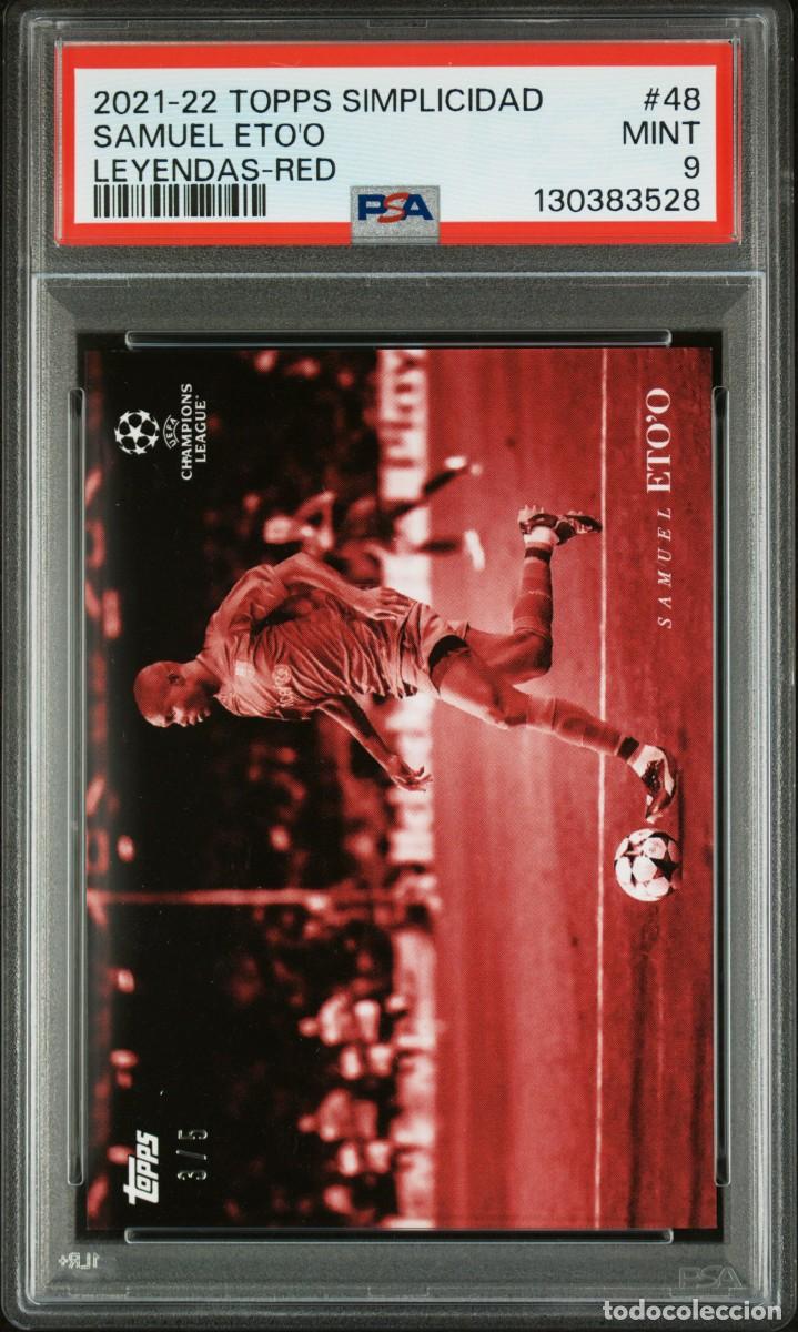Cromos de f&uacute;tbol: Samuel Etoo 3/5 #48 FC Barcelona Topps Simplicidad Leyendas Red 2021 22 PSA 9