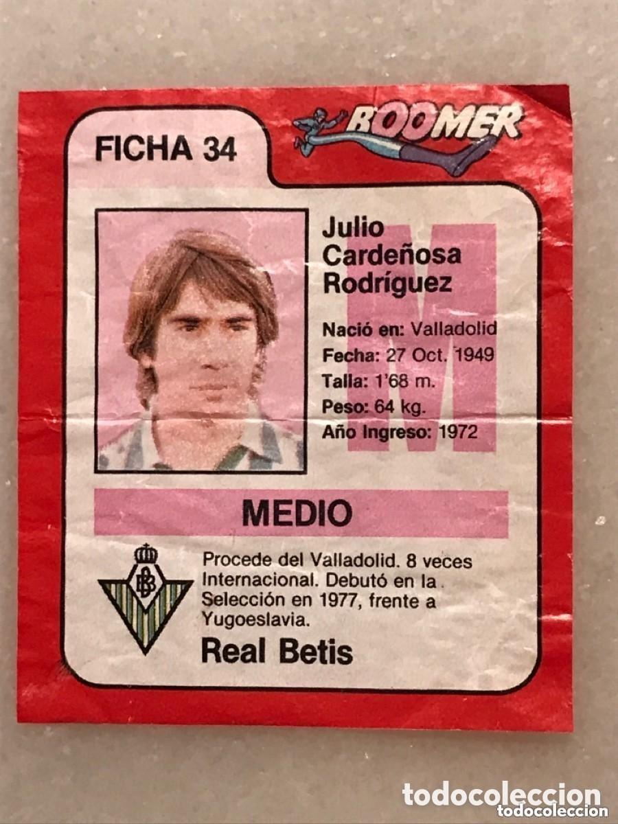 Football Stickers: Cromo f&uacute;tbol ficha 34 chicles Boomer Carde&ntilde;osa Real Betis. Liga 83/84