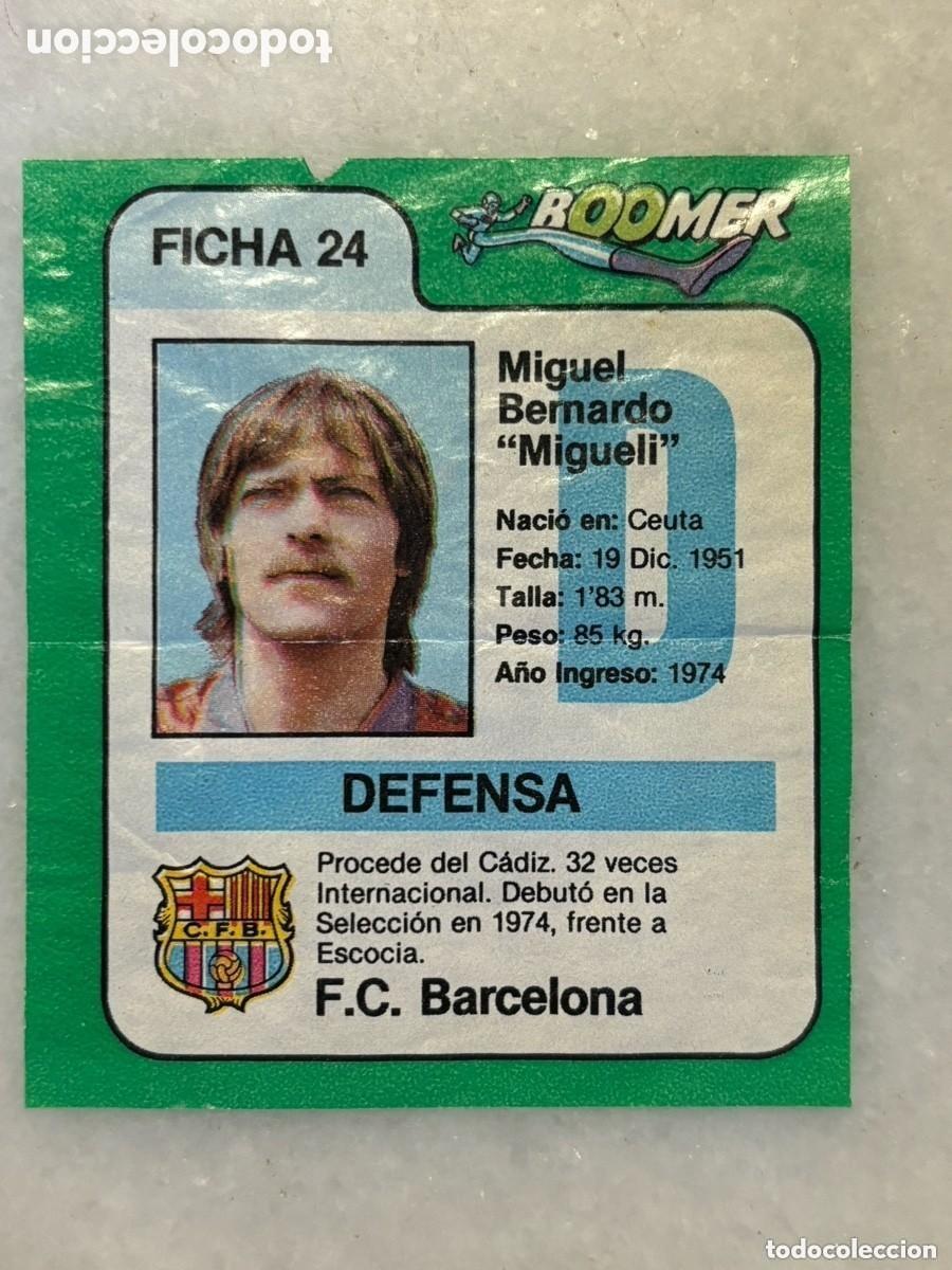 Football Stickers: Cromo f&uacute;tbol ficha de la liga Boomer Migueli Barcelona