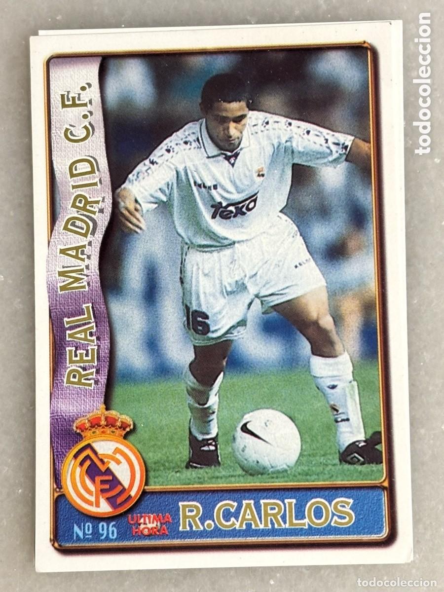 Football Stickers: Cromo, ficha Roberto Carlos, Real Madrid, fichas de liga 96 97