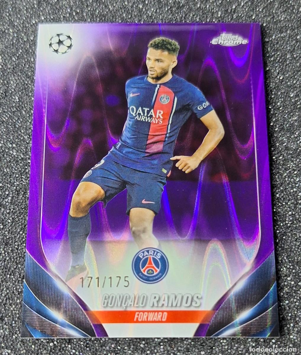 Cromos de f&uacute;tbol: Goncalo Ramos Paris Saint-Germain PSG Topps Chrome 2024 #96 171/175 Purple Raywave Refractor
