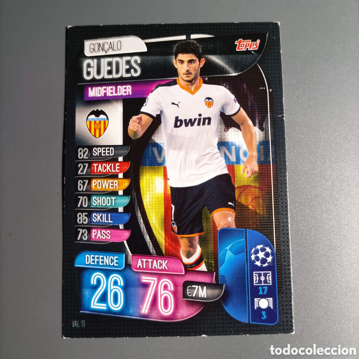 Cromos de f&uacute;tbol: CARTA TOPPS MATCH ATTAX 2019-2020 (VALENCIA) №VAL 10. GUEDES