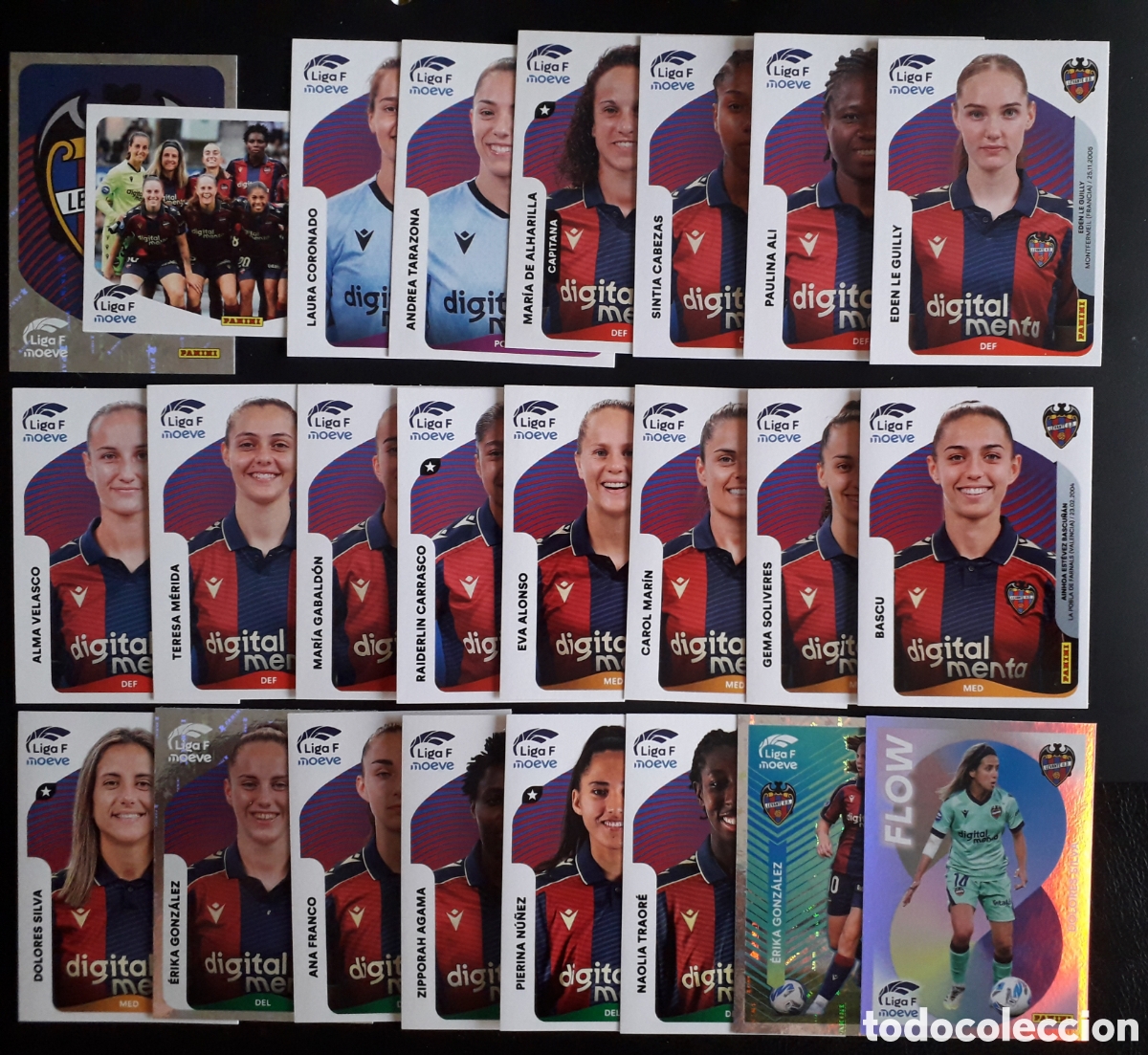Cromos de f&uacute;tbol: 24 CROMOS LEVANTE LIGA F FEMENINA 2025 2026 25 26 PANINI EQUIPO COMPLETO CON ESPECIALES