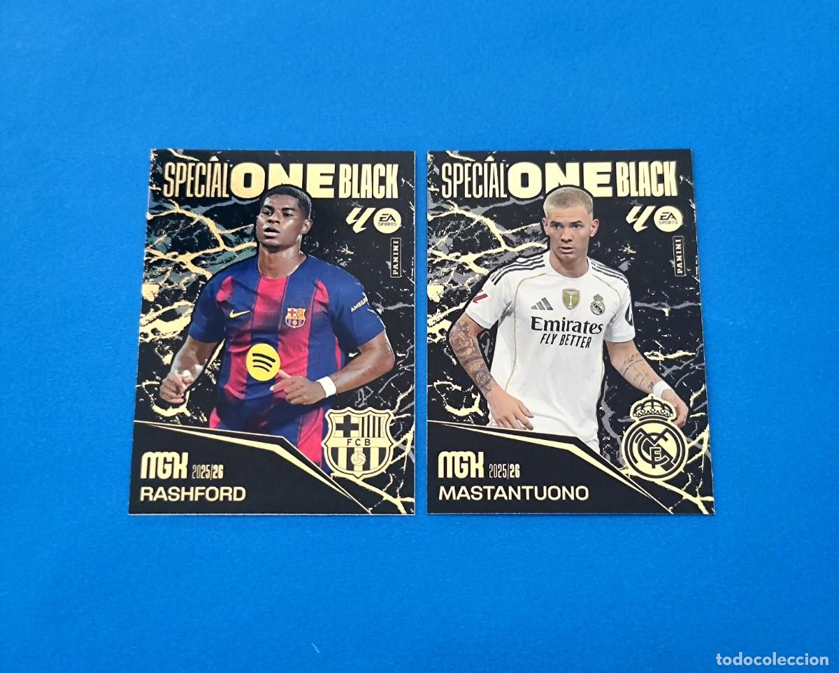 Cromos de f&uacute;tbol: Megacracks 2025 2026 / 25 26 Special One Black Mastantuono Real Madrid - Rashford Barcelona