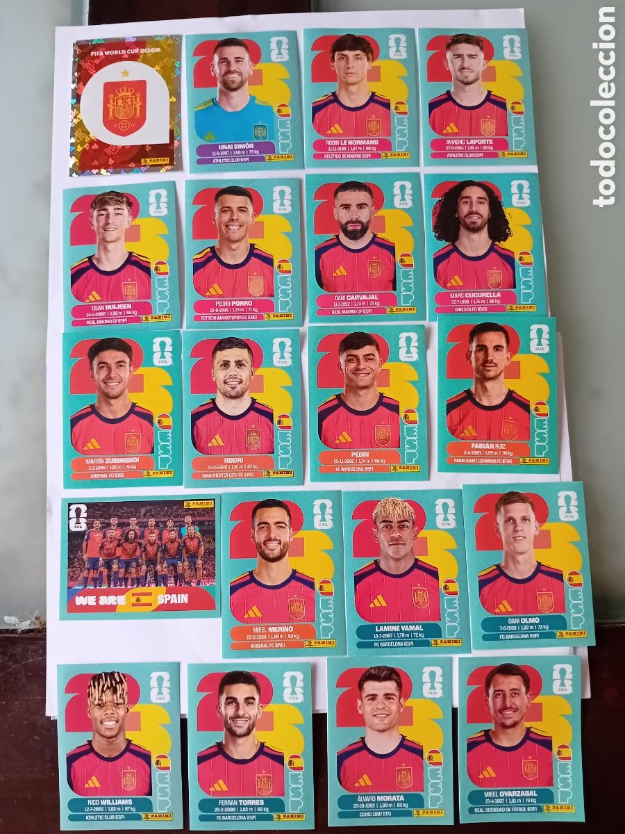 Cromos de f&uacute;tbol: Espa&ntilde;a Spain Equipo completo 20 stickers Mundial World Cup 26 2026 Panini Nuevo Sin Pegar Lamine