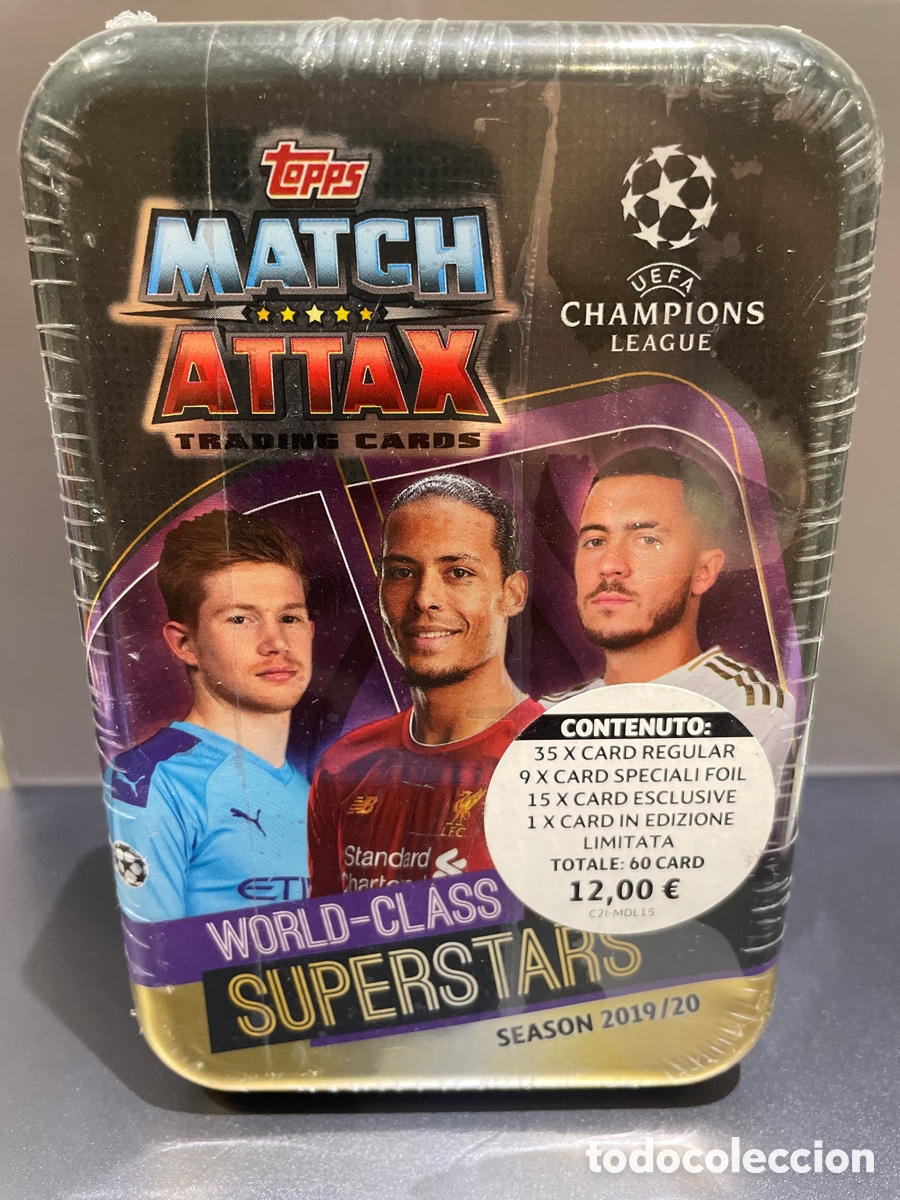 Cromos de f&uacute;tbol: Lata World-Class Superstars Match Attax 2019/20 Carta asegurada Messi, Cristiano Ronaldo y Mbappe