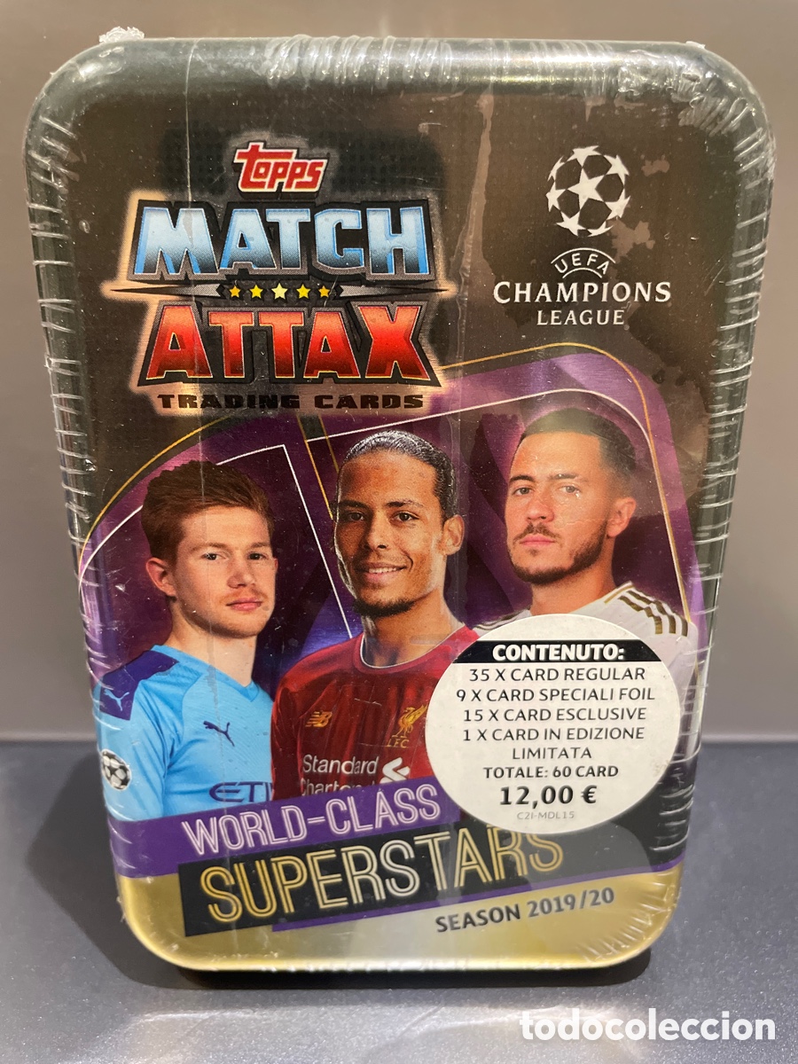 Cromos de f&uacute;tbol: Lata World-Class Superstars Match Attax 2019/20 Carta asegurada Messi, Cristiano Ronaldo y Mbappe