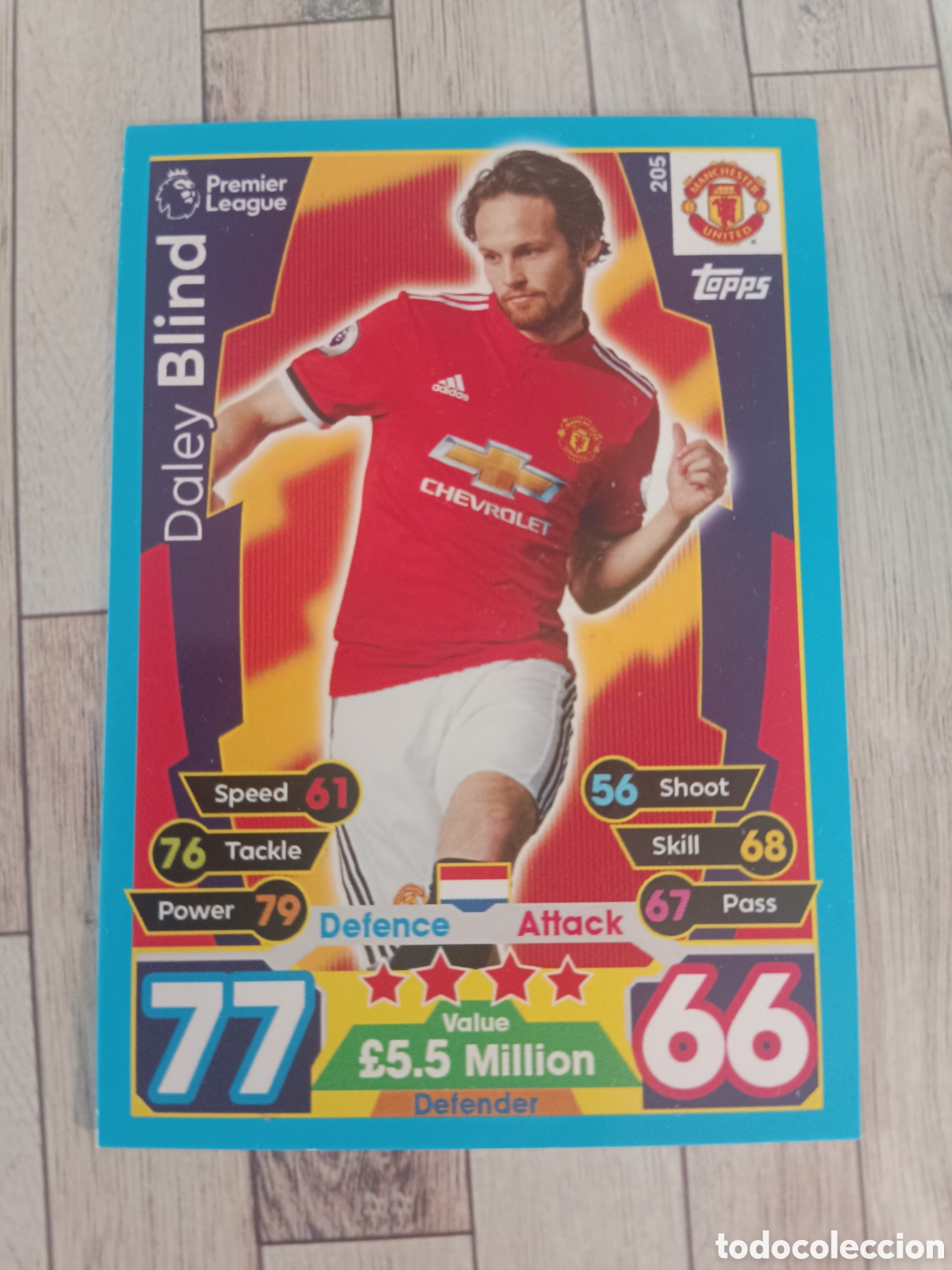 Fu&szlig;ball-Sticker: 205 DALEY BLIND MANCHESTER UNITED MATCH ATTAX PREMIER LEAGUE 2017 2018 TOPPS 17 18