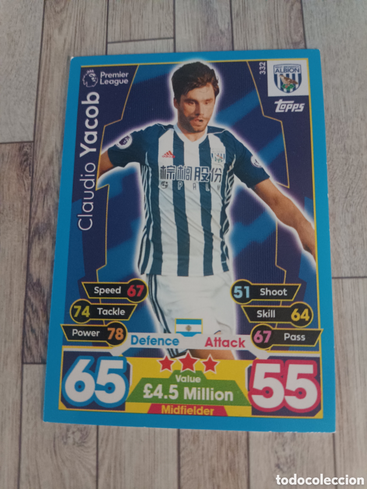 Cromos de f&uacute;tbol: 332 CLAUDIO JACOB WEST BROWICH ALBION MATCH ATTAX PREMIER LEAGUE 2017 2018 TOPPS 17 18