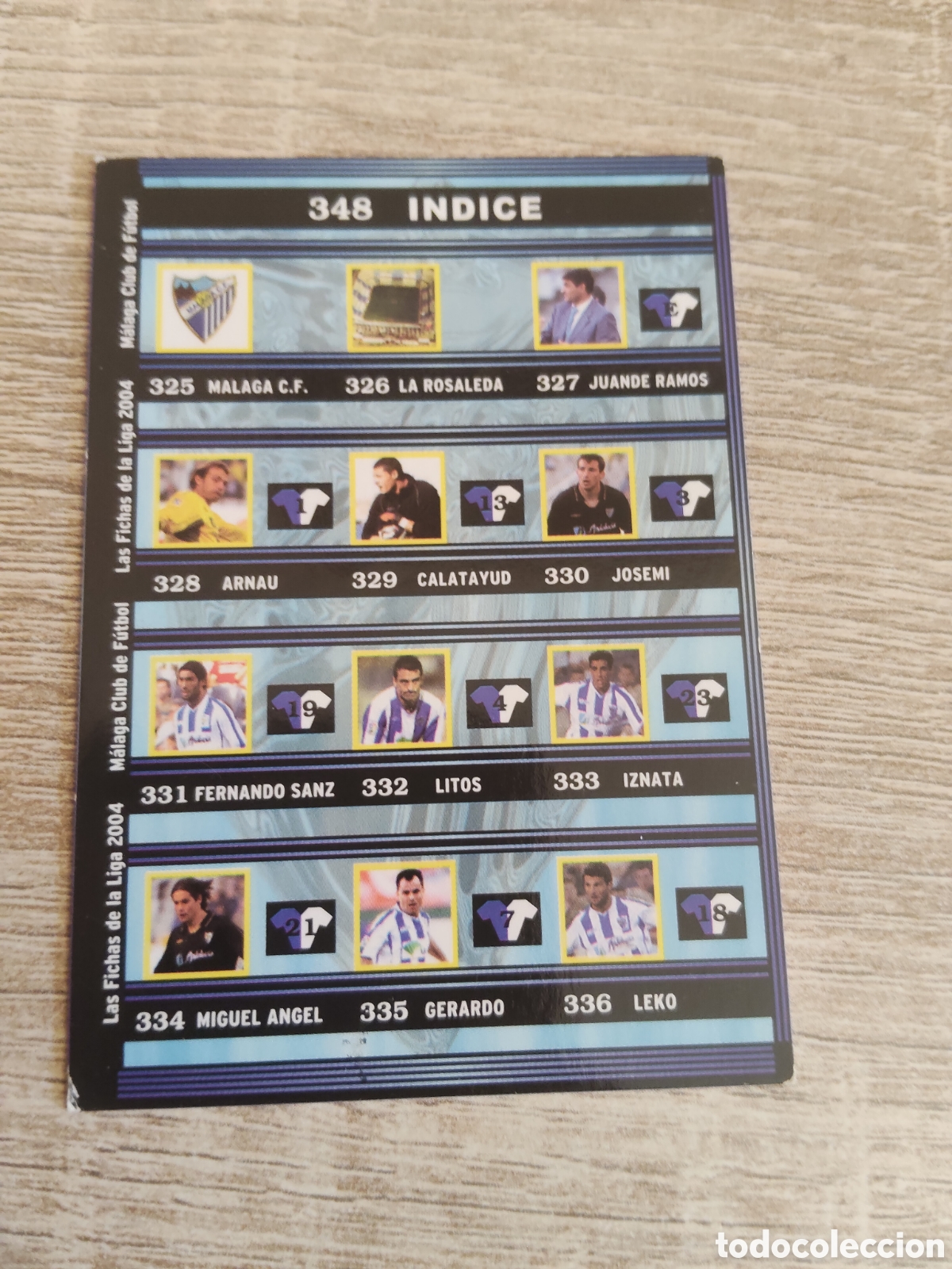 Cromos de f&uacute;tbol: Mundicromo las fichas de la liga 2004 348 &Iacute;ndice M&aacute;laga