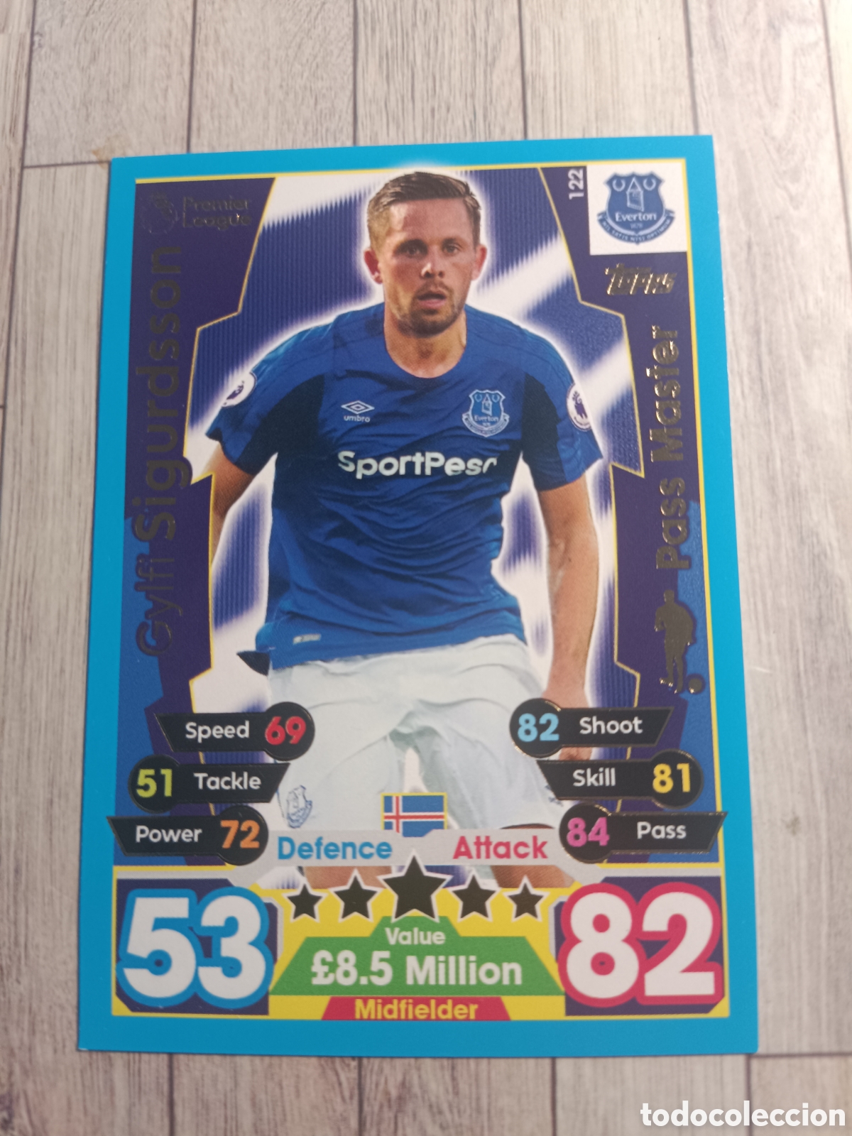 Cromos de f&uacute;tbol: 122 GYLFI SIGURDSSON EVERTON PASS MASTER MATCH ATTAX PREMIER LEAGUE 2017 2018 TOPPS 17 18