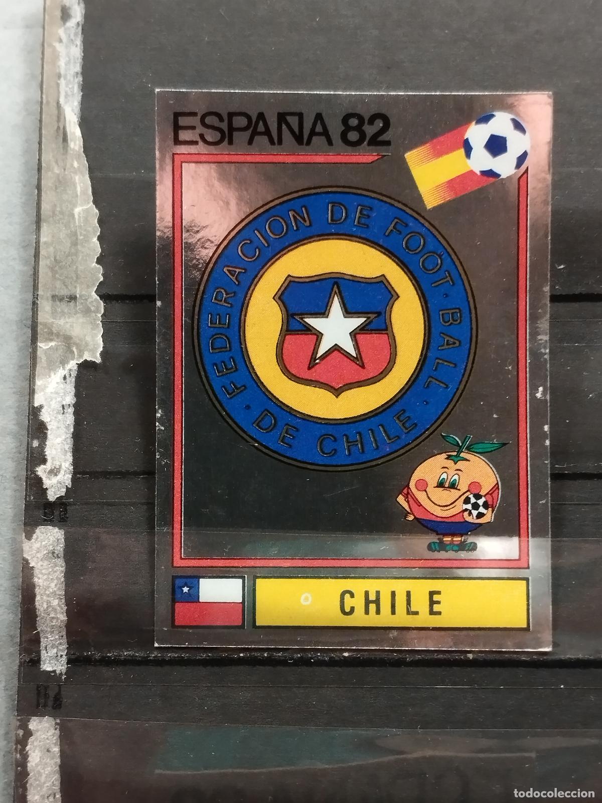 Fu&szlig;ball-Sticker: PANINI. MUNDIAL 82 DE FUTBOL. N&ordm; 146. ESCUDO FEDERACION DE FUTBOL CHILENA. METALIZADO