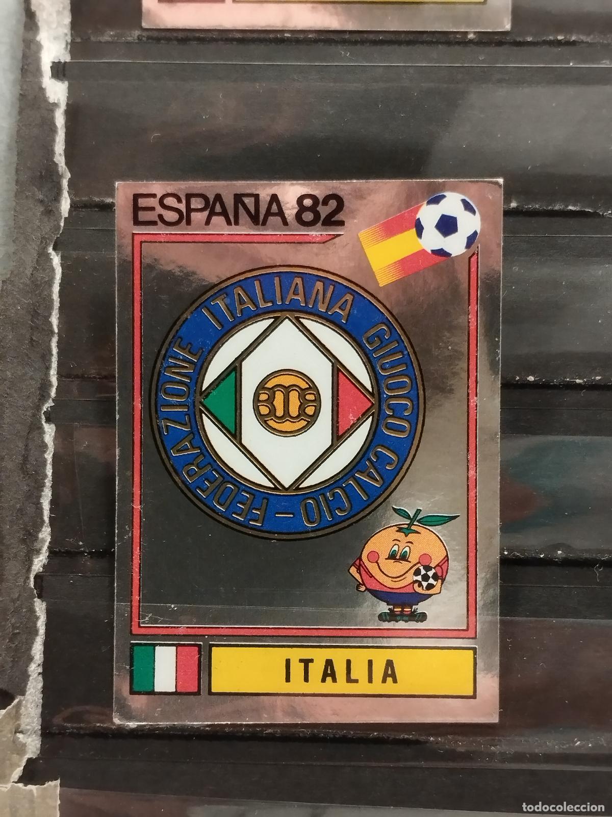 Fu&szlig;ball-Sticker: PANINI. MUNDIAL 82 DE FUTBOL. N&ordm; 36. ESCUDO FEDERACION DE FUTBOL ITALIANA. METALIZADO