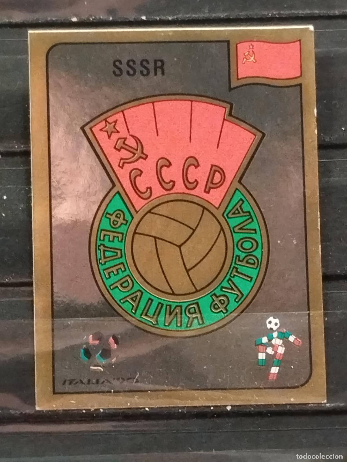 Cromos de f&uacute;tbol: PANINI. MUNDIAL DE FUTBOL ITALIA '90. N&ordm; 133. ESCUDO FEDERACION DE FUTBOL RUSA. METALIZADO.