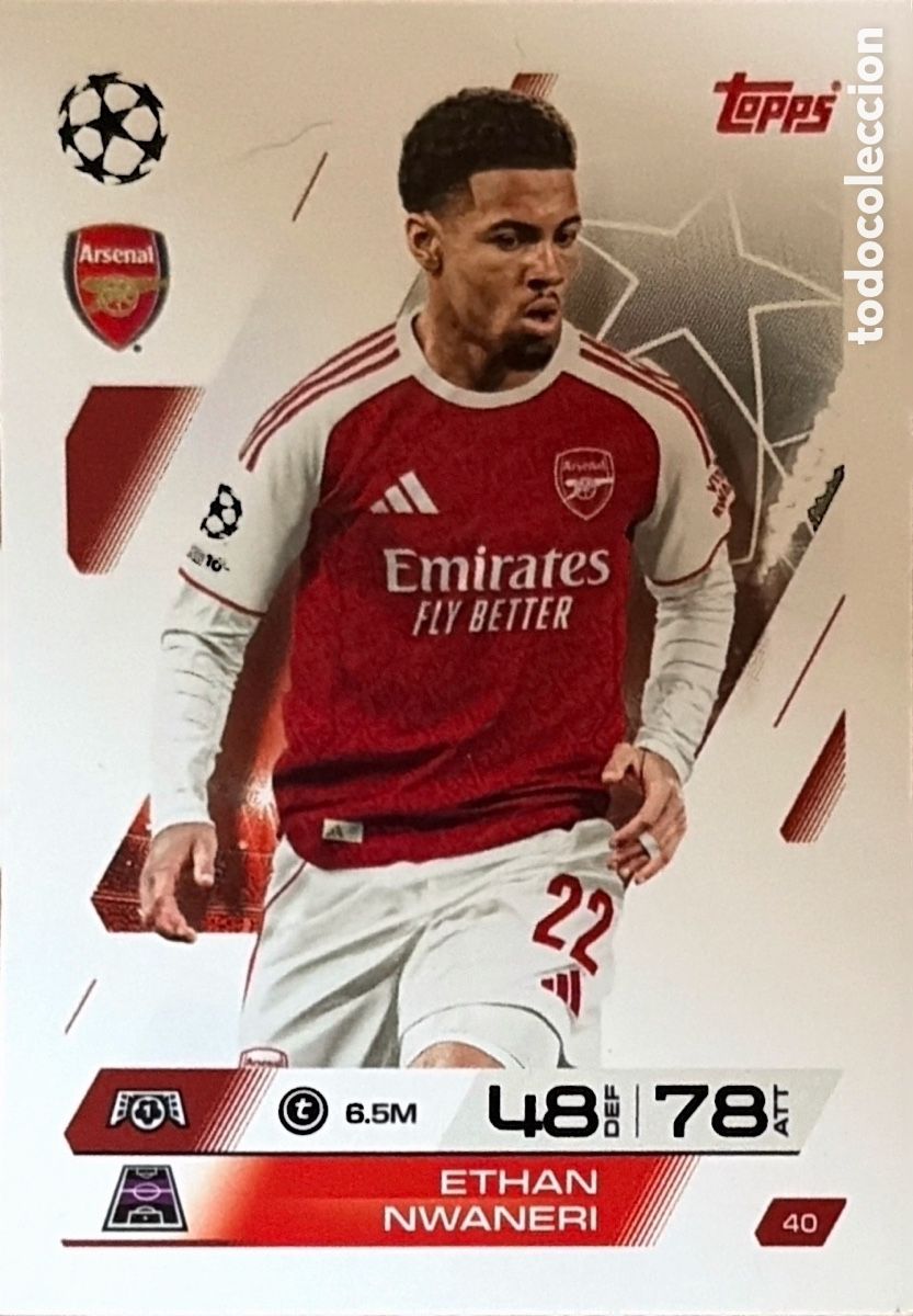 Cromos de f&uacute;tbol: 40-. Ethan Nwaneri (ARSENAL) MATCH ATTAX CHAMPIONS LEAGUE 2025/26