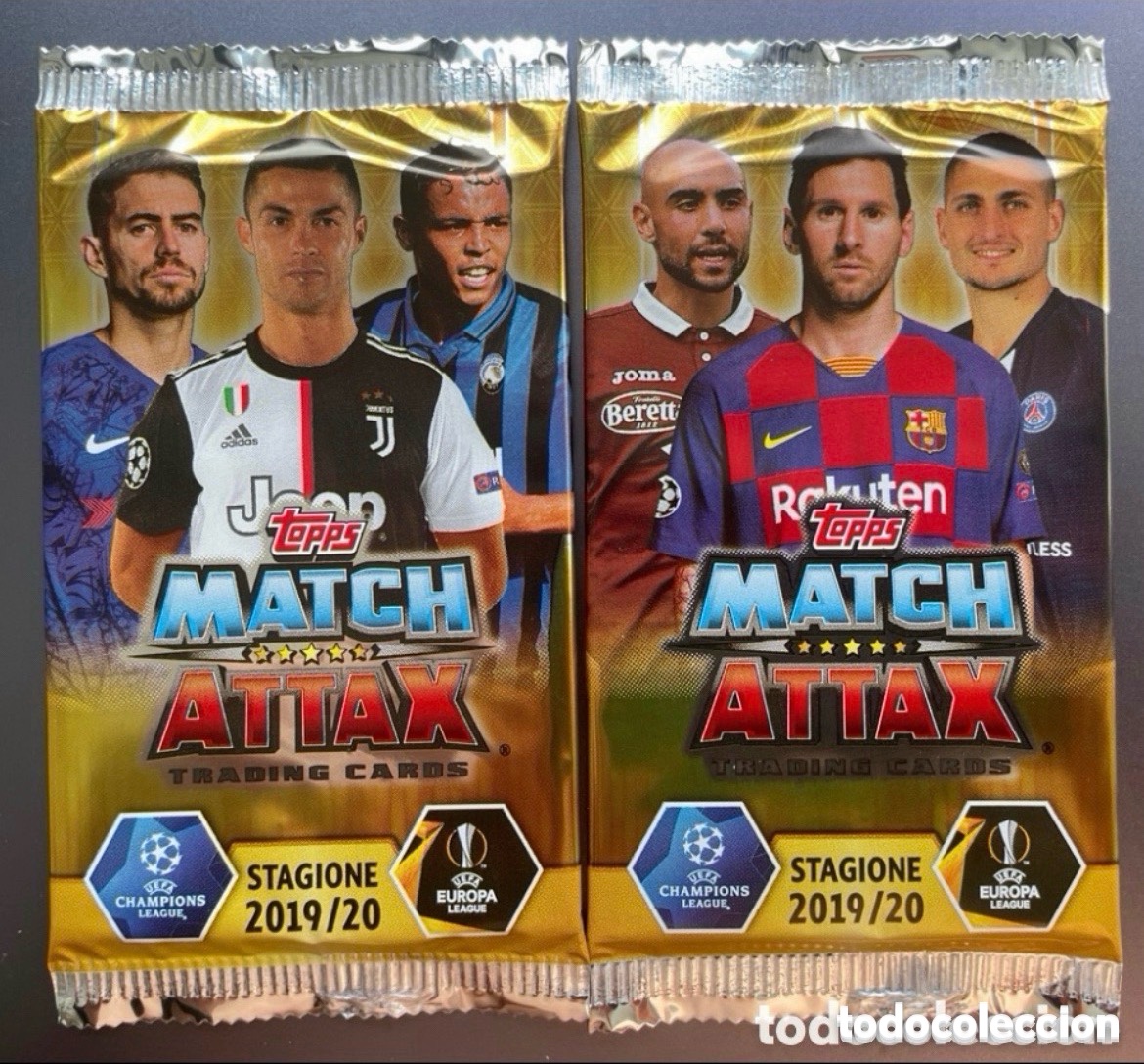 Figurine di Calcio: Lote 2 sobres Messi Cristiano Ronaldo Match Attax 2019-20 Topps 6 cards / sobre