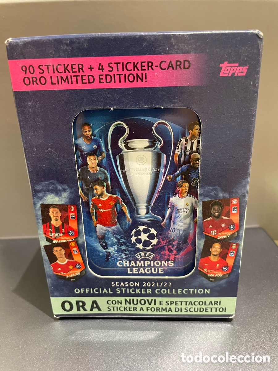 Figurine di Calcio: Lata 90 + 4 cromos dorados Topps UCL 2021-22 2021 2022