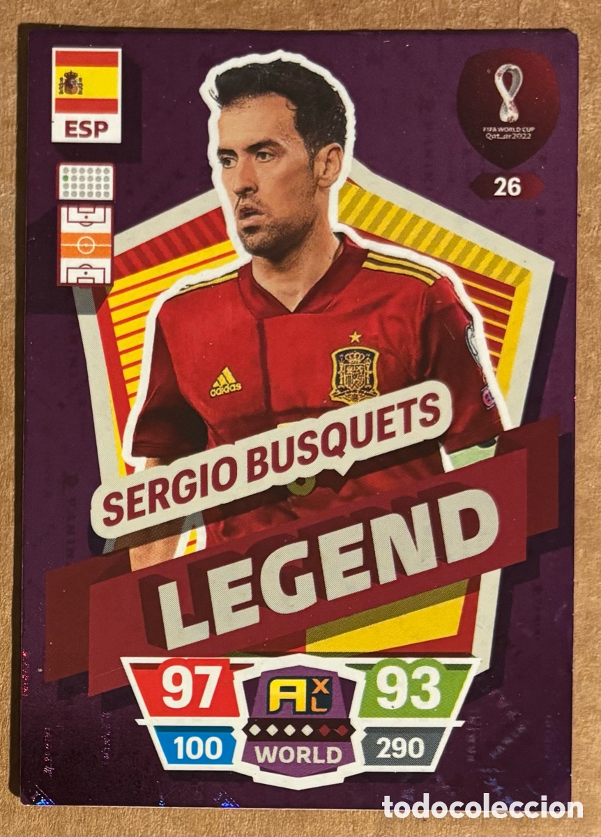 Cromos de f&uacute;tbol: SERGIO BUSQUETS (ESPA&Ntilde;A). CARTA LEGEND PANINI FIFA WORLD CUP QATAR 2022 ADRENALYN XL. #26.