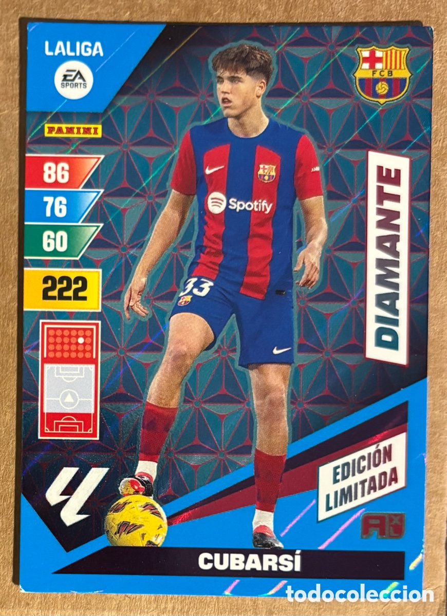 Cromos de f&uacute;tbol: CUBARS&Iacute; (FC BARCELONA). CARTA DIAMANTE EDICI&Oacute;N LIMITADA PANINI ADRENALYN XL LIGA 2023/24.