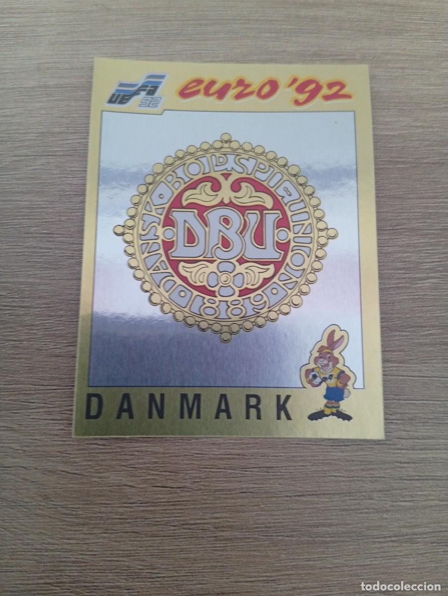 Cromos de f&uacute;tbol: ESCUDO DINAMARCA 214 PANINI EUROCOPA EURO 1992 92 NUNCA PEGADO SIN PEGAR