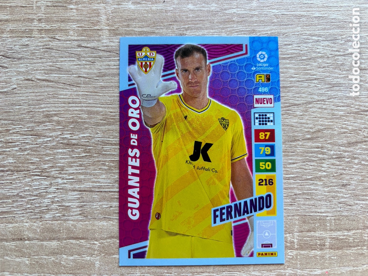 Cromos de f&uacute;tbol: 496 FERNANDO NUEVO GUANTES DE ORO ADRENALYN XL AXL 2022 2023 22 23 UD ALMER&Iacute;A