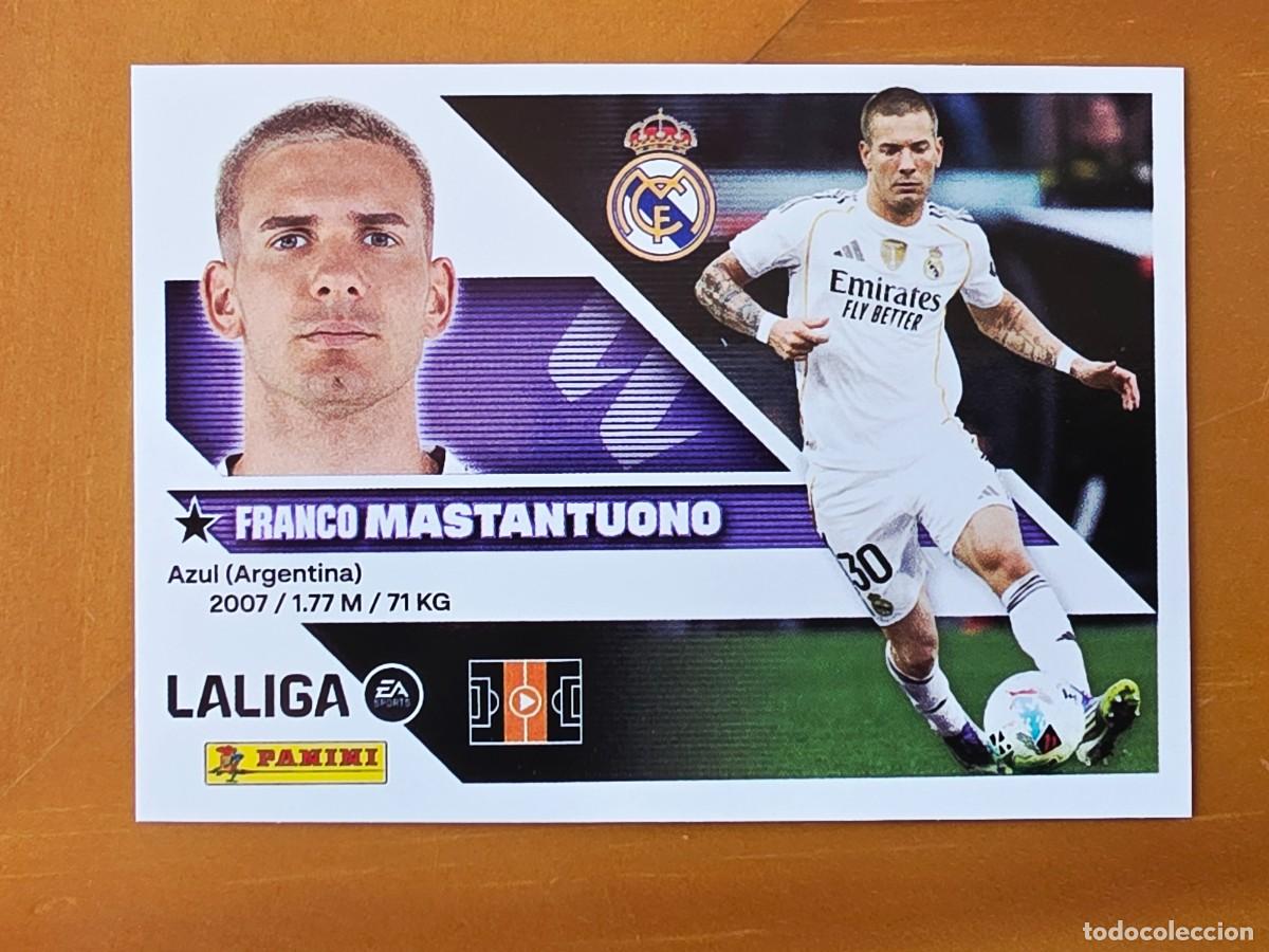 Cromos de f&uacute;tbol: 16A Franco Mastantuono, Real Madrid, Panini Ediciones Liga Este 2026 2027 26 27 sin pegar