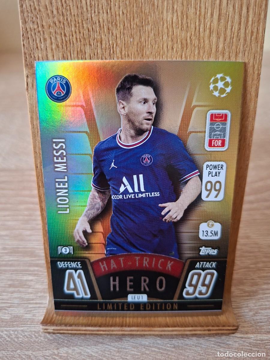 Cromos de f&uacute;tbol: Messi #LEU1 PSG Topps Match Attax Champions League 2021 2022 Update Limited Edition Hat-Trick Hero