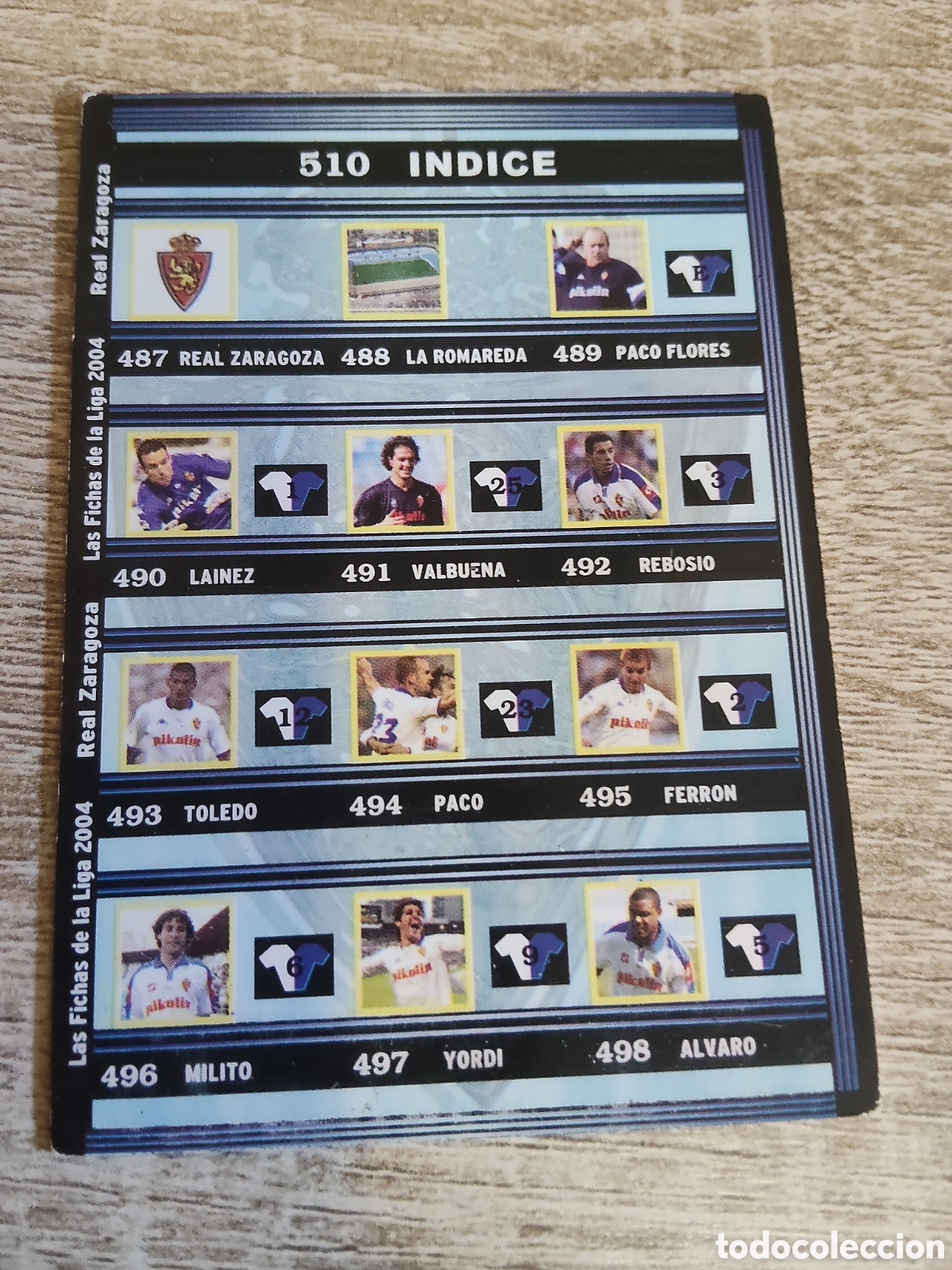 Cromos de f&uacute;tbol: Mundicromo las fichas de la liga 2004 510 &Iacute;ndice Real Zaragoza