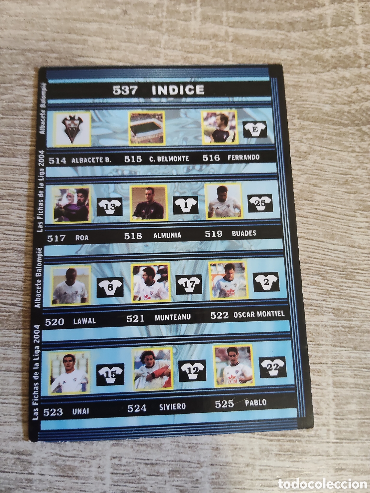 Cromos de f&uacute;tbol: Mundicromo las fichas de la liga 2004 537 &Iacute;ndice Albacete