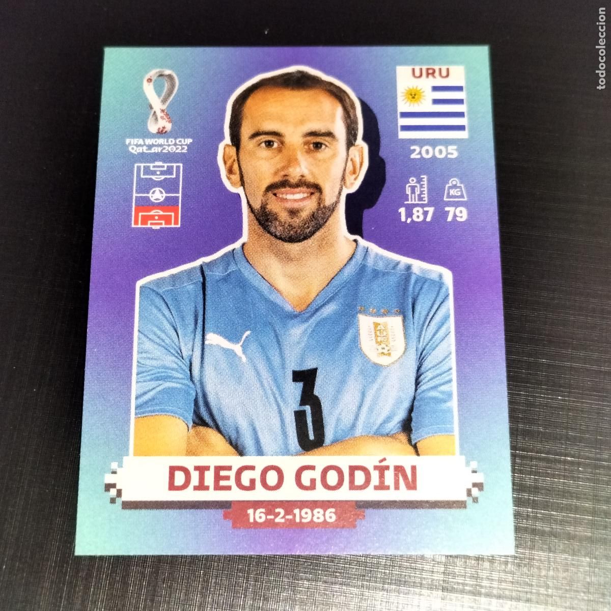 Cromos de f&uacute;tbol: URU 8 DIEGO GODIN URUGUAY CROMOS STICKER MUNDIAL QTAR 22 2022 FIFA WORLD CUP PANINI