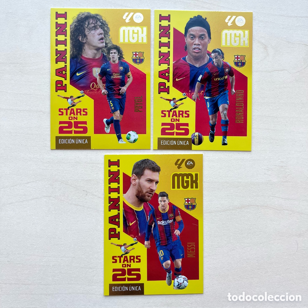 Cromos de f&uacute;tbol: Lote Messi, Ronaldinho & Puyol Stars on 25 Megacracks 2026-27 - FC Barcelona