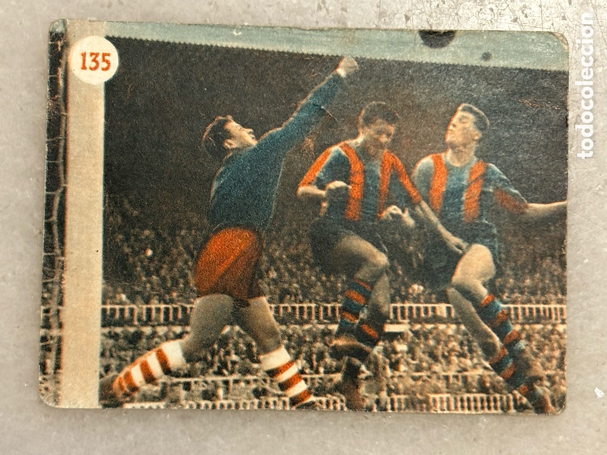 Cromos de f&uacute;tbol: Cromo f&uacute;tbol moreno, Barcelona, &aacute;lbum escenas deportivas 1953