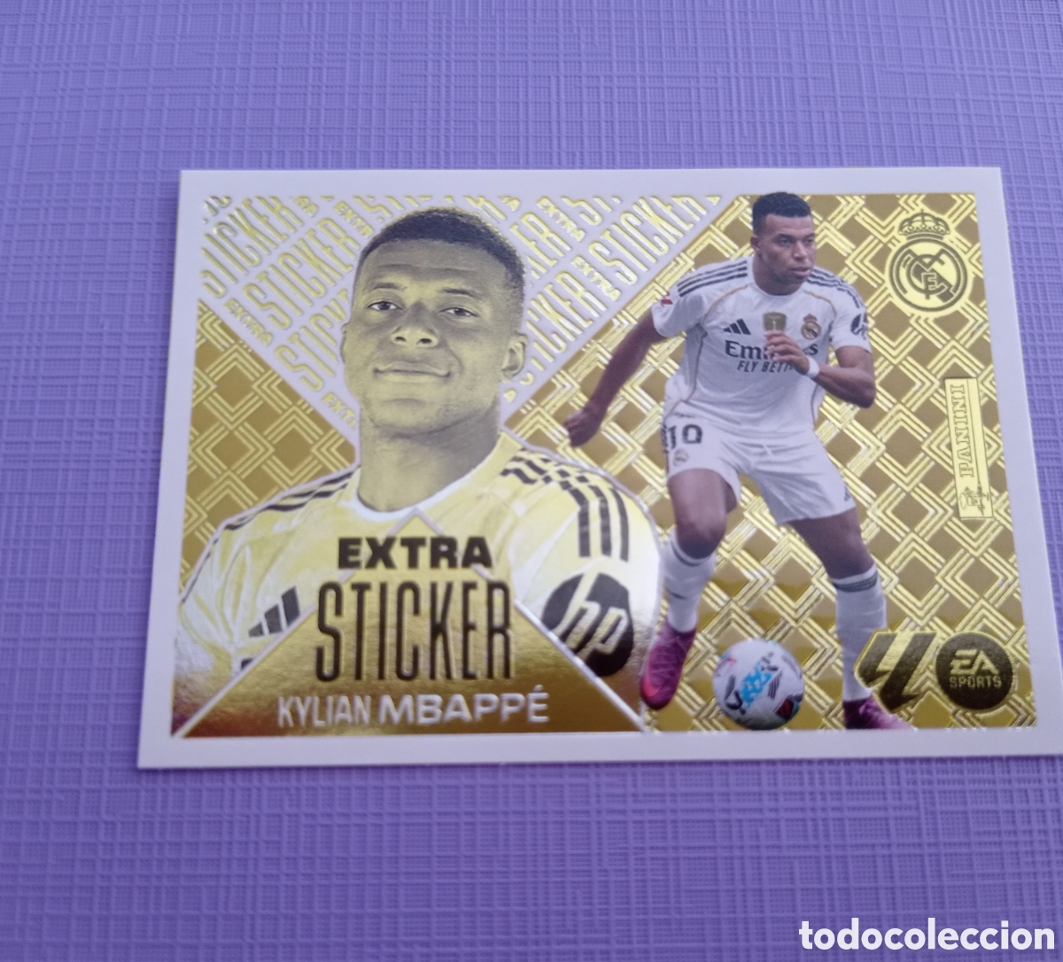 Cromos de f&uacute;tbol: EXTRA STICKER ORO KILIAN MBAPPE REAL MADRID LIGA ESTE 2026 2027 26 27