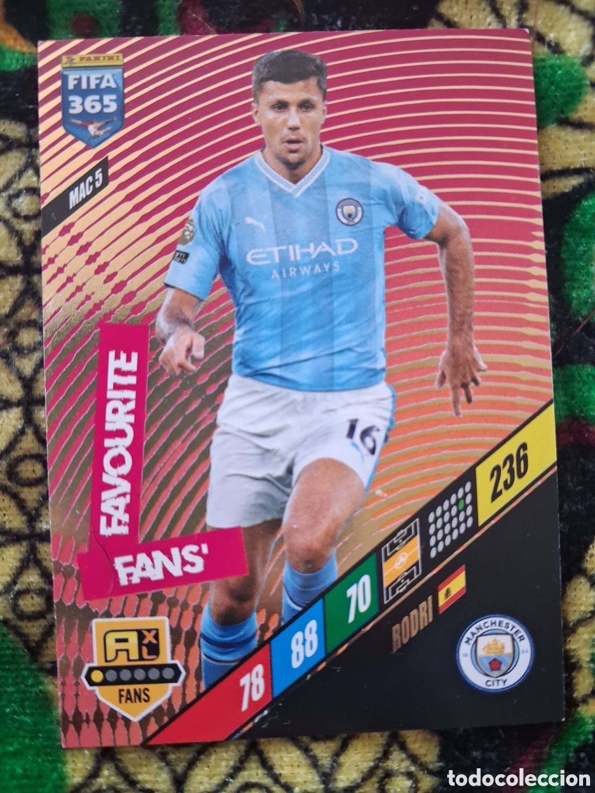 Cromos de f&uacute;tbol: MAC 5 MAC5 FIFA 365 2024 ADRENALYN XL RODRI MANCHESTER CITY PANINI 24 2023 23 CARD FANS' FAVOURITE