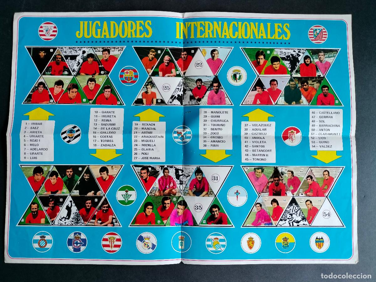 Football Stickers: POSTER CENTRAL ALBUM FUTBOL FHER DISGRA LIGA 1972 - 1973 CON 47 CROMOS JUGADORES INTERNACIONALES