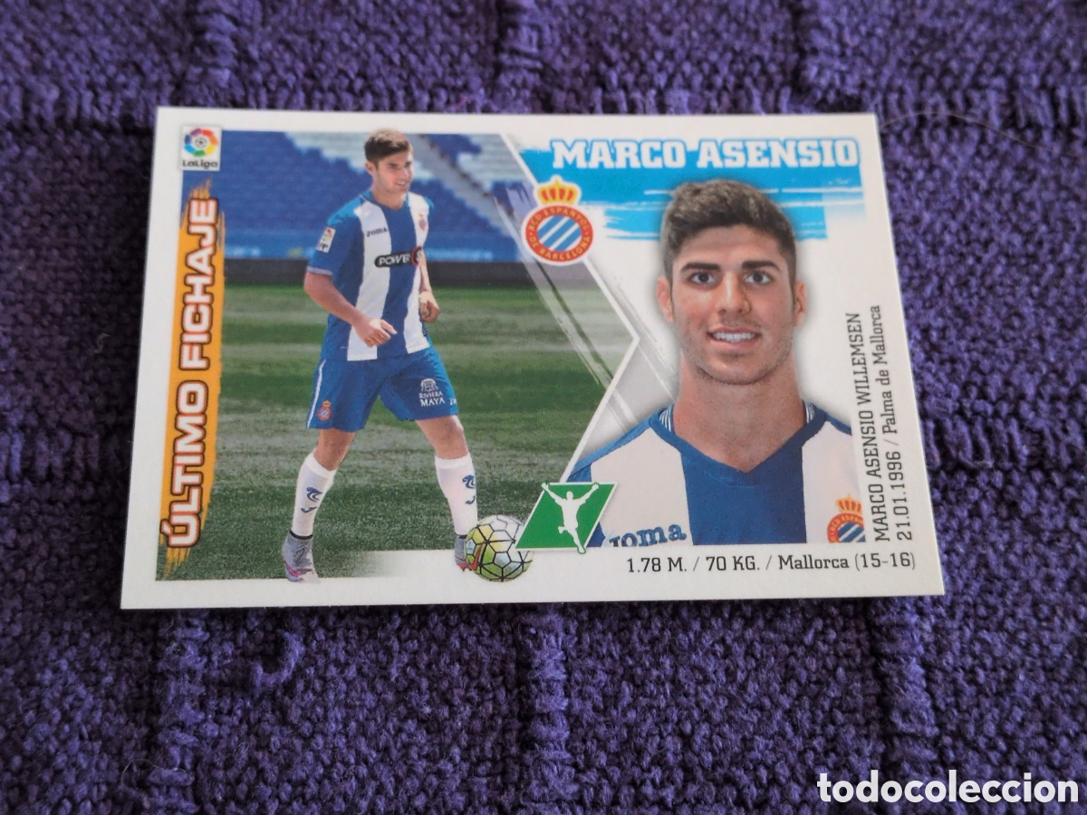 Football Stickers: MARCO ASENSIO R. C. D. ESPA&Ntilde;OL FICHAJE 40 LIGA ESTE 2015 2016 15 16 NUNCA PEGADO SIN PEGAR. NUEVO