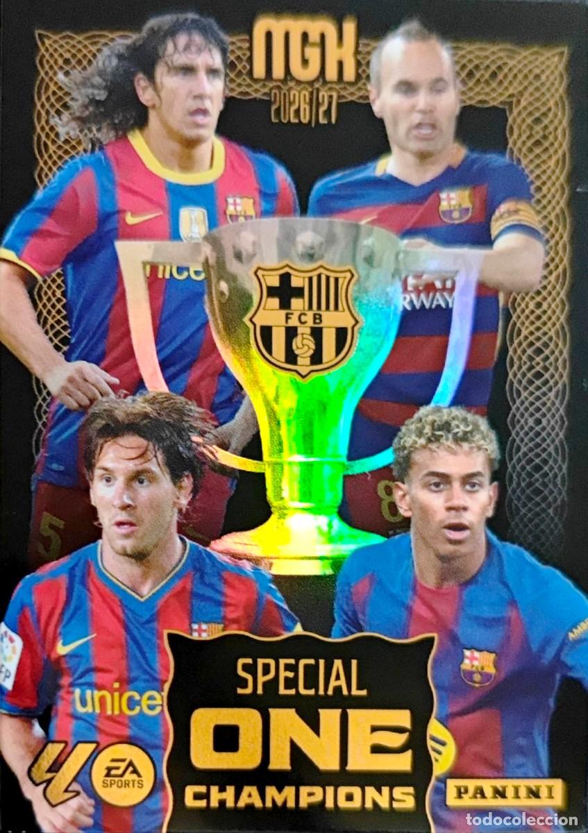 Cromos de f&uacute;tbol: Messi Yamal Iniesta Puyol Barcelona - SPECIAL ONE CHAMPIONS - PANINI Megacracks MGK 2026 2027 26 27