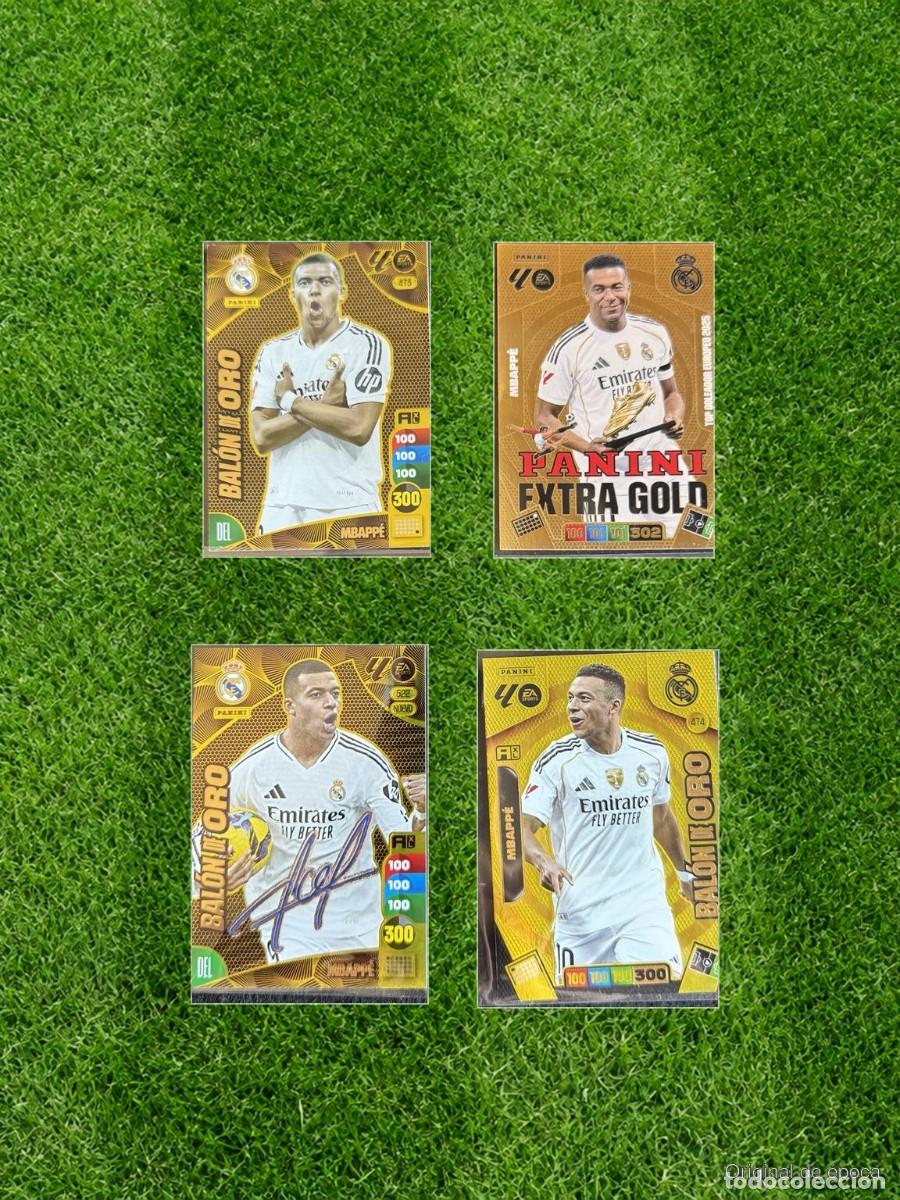 Cromos de f&uacute;tbol: (X-6) Lote 4 cartas Mbapp&eacute; Bal&oacute;n de Oro y Extra Gold &ndash; Real Madrid Panini