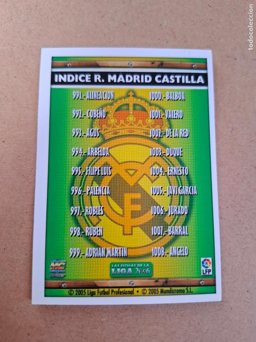 Cromos de f&uacute;tbol: MUNDICROMO 2005 2006 05 06 - 991 INDICE / EQUIPO - REAL MADRID CASTILLA.