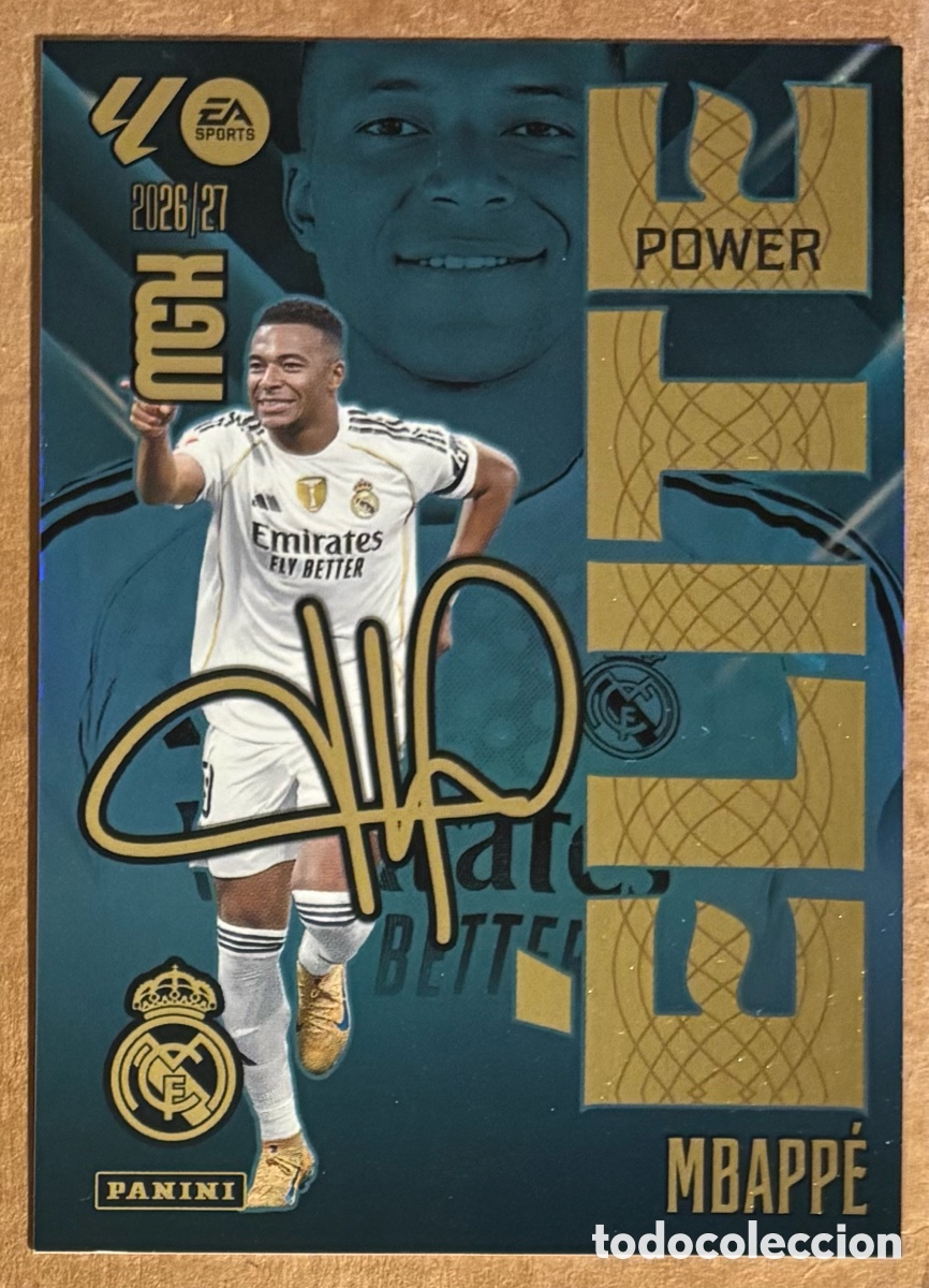 Cromos de f&uacute;tbol: MBAPP&Eacute; (REAL MADRID). CARTA POWER ELITE PANINI CON AUT&Oacute;GRAFO MEGACRACKS MGK LA LIGA 2026/27. #10P