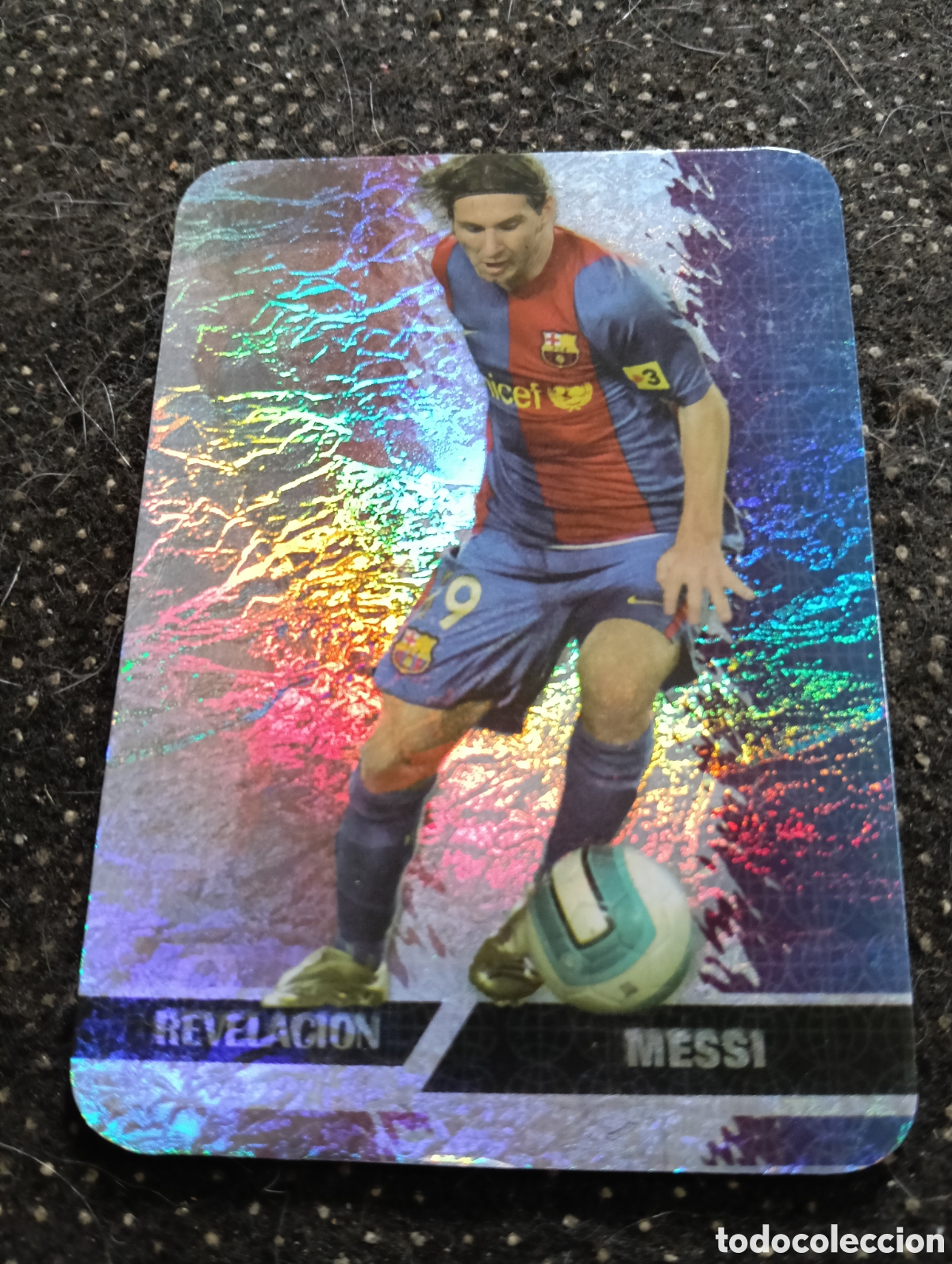 Cromos de f&uacute;tbol: F&Uacute;TBOL CROMO N&ordm; 542 MESSI JASPEADO HORIZONTAL F.C. BARCELONA MUNDICROMO 2007 - 08