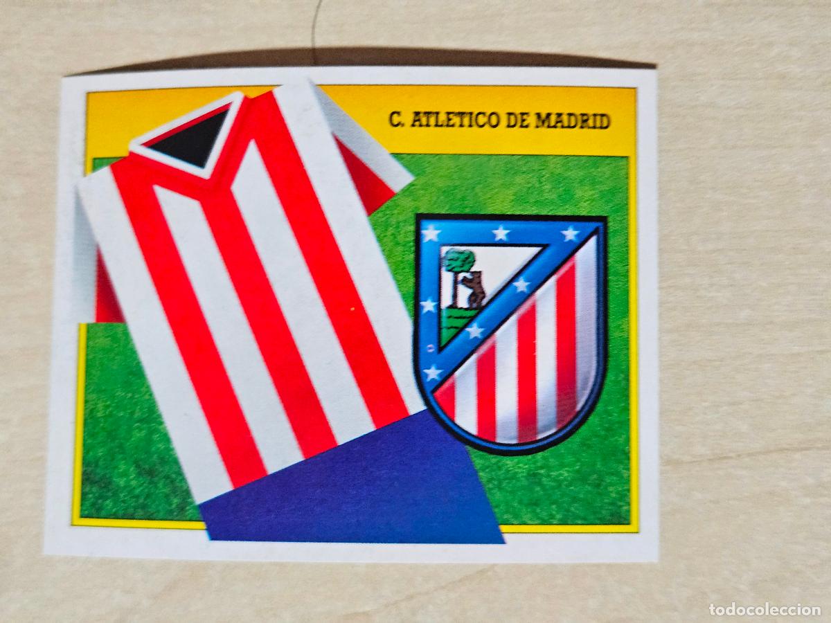 Cromos de f&uacute;tbol: ESTE 91 92 - UNIFORME Y ESCUDO - ATLETICO DE MADRID - CROMO RECUPERADO