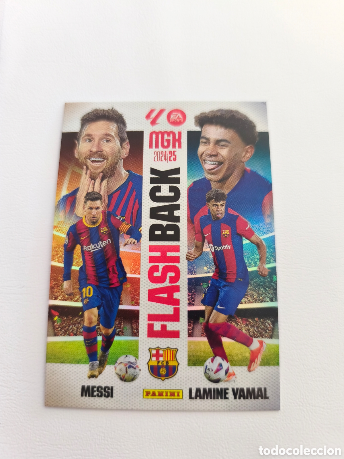 Cromos de Futebol: Megacracks 2024/25. 429 Messi y Lamine Yamal - Barcelona. Flashback. Editorial Panini.