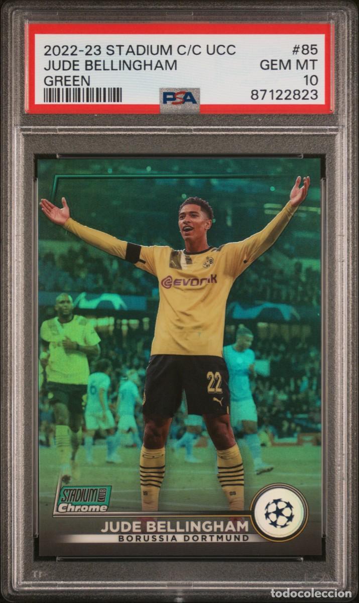 Fu&szlig;ball-Sticker: Bellingham 29/99 #85 Borussia Topps Stadium Chrome Green 2022 23 PSA 10
