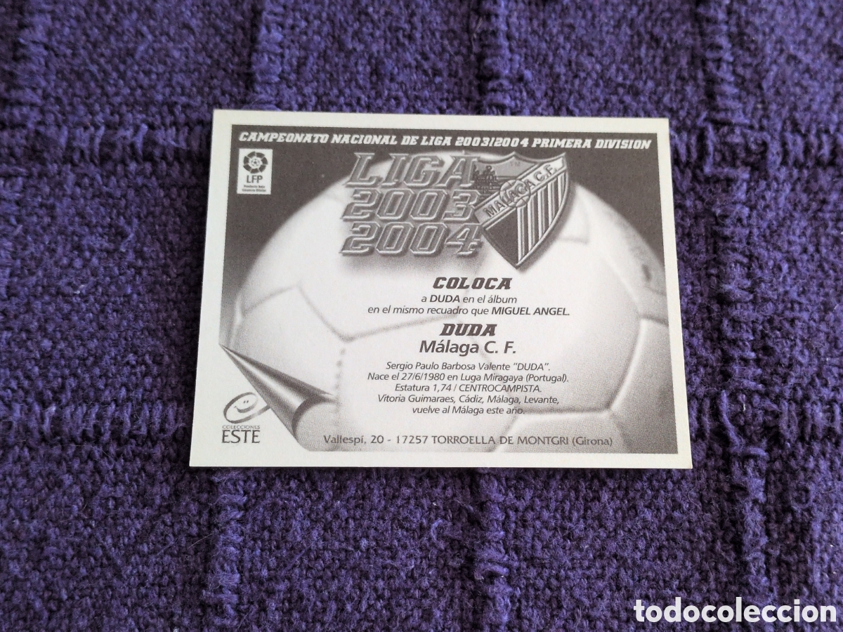 Cromos de f&uacute;tbol: EDICIONES ESTE 2003-2004 DUDA (MALAGA) COLOCA. NUNCA PEGADO. NUEVO - Foto 2