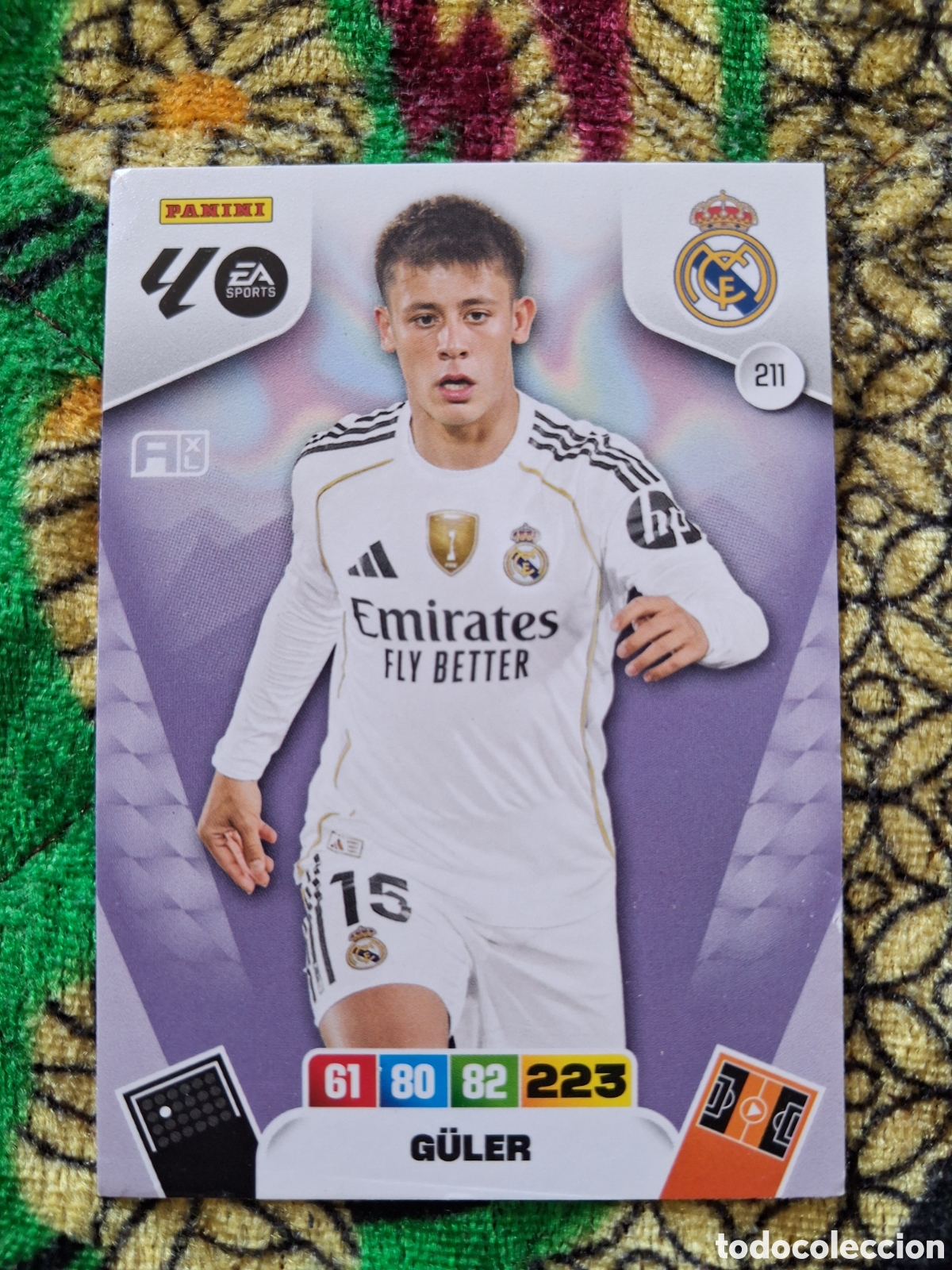 Cromos de f&uacute;tbol: E1301. Guler n&uacute;mero 211 del Real Madrid cromo adrenalyn XL 25-26 2025-2026