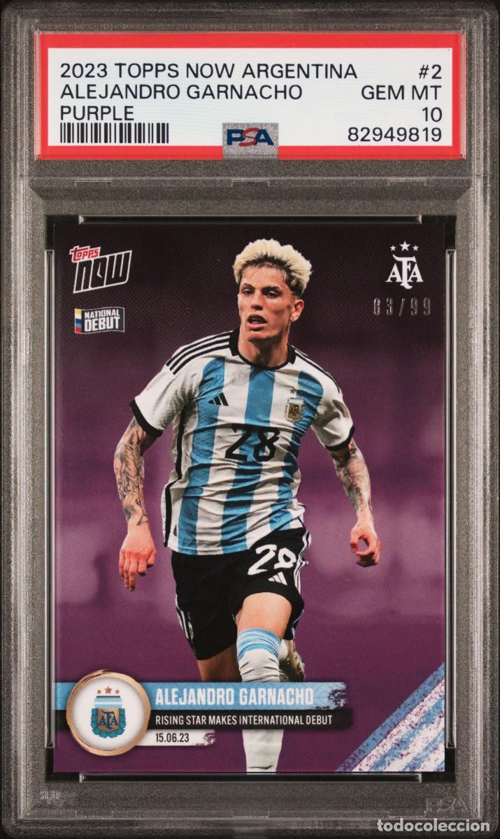 Cromos de f&uacute;tbol: Rookie Alejandro Garnacho 83/99 #2 Topps Now Argentina Purple 2023 PSA 10